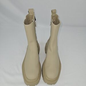 Zara Cream Moto Women's Zip Ankle Boots Size 8